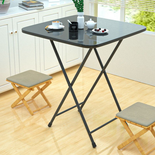家用折疊餐桌 60x40x72cm, 70*70*72烤漆雙槓黑