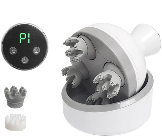智慧頭部按摩器 頭皮按摩儀 電動揉捏抓頭器, BR - 8851 - 1白色頭部按摩爪液晶款, 英文說明書