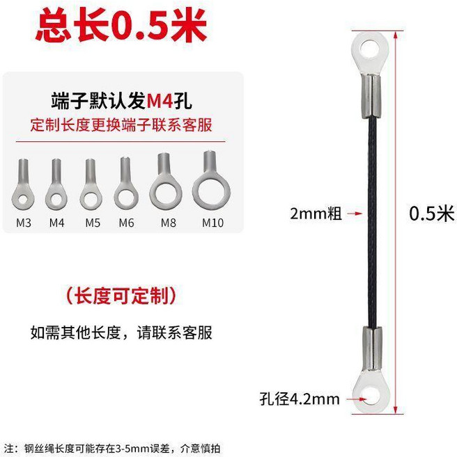 悅享精密 304不鏽鋼鋼絲保險繩 2mm粗 0.3米長 M4端子 多色可選, 1個