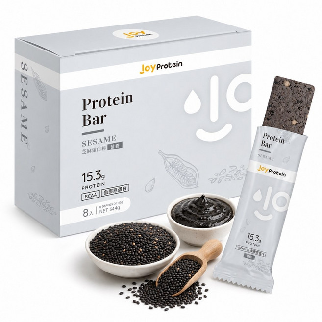 JoyProtein 芝麻蛋白棒咖啡風味43g*8支/盒 每支含15.3g蛋白質 葷食, 8個, 43g