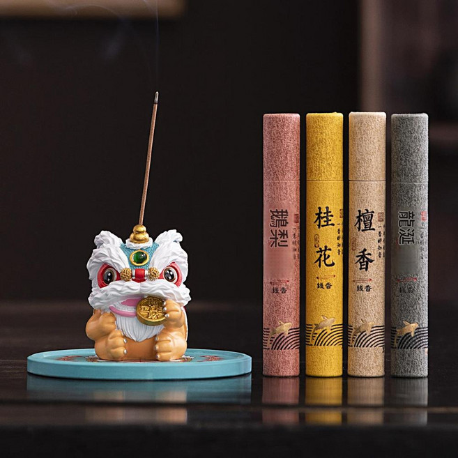 醒獅線香香插 茶道擺件, 青色 瑞獅香插 託盤 檀香桂花鵝梨龍涎香, 1套, 杯具