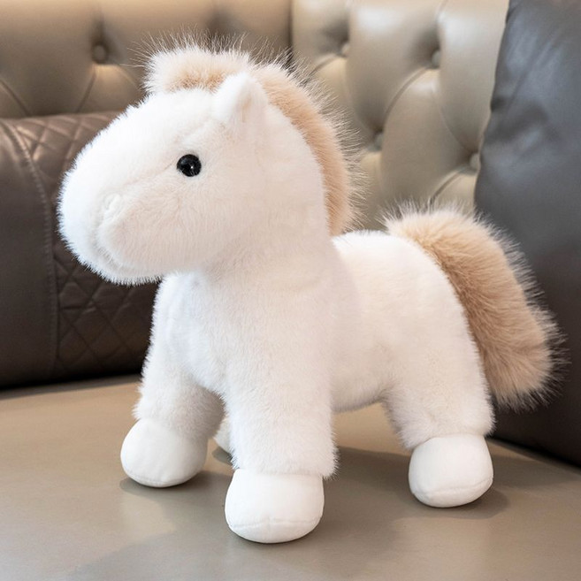 仿真小棕馬毛絨公仔 兒童新年禮物 柔軟陪伴玩偶, 白色馬, 1個, 20cm