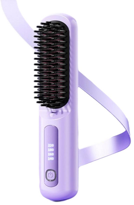無線負離子直髮梳,直卷兩用充電式電動直髮器, 1個, 紫色 旗艦款