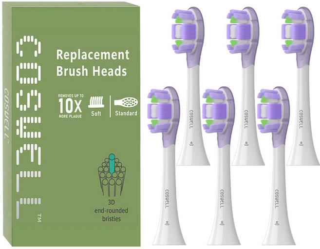 COZWELL 適用於小米電動牙刷刷頭 掃振系列 MES609/MES610 柔軟護齦型, 6個, 柔軟護齦型CX05-1/6入