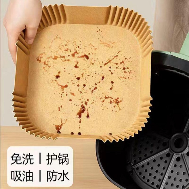 空氣炸鍋專用紙 圓形家用吸油紙 食物烤箱燒烤墊紙 一次性烘焙紙用品, 1個, 特厚十級防油方100紙盤限購200張