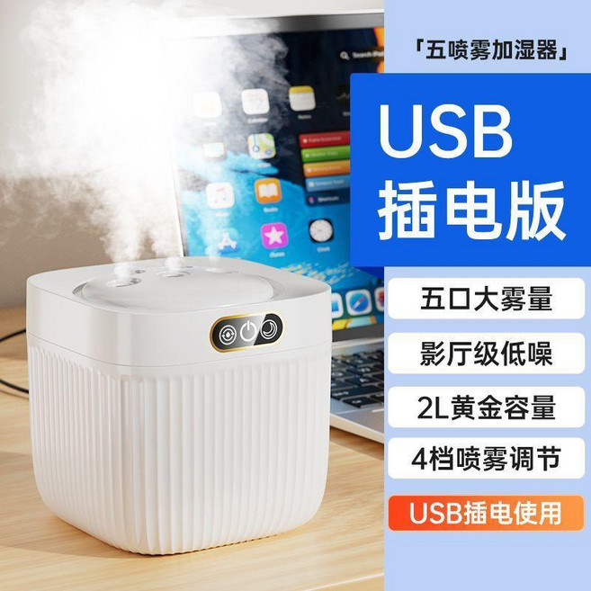 新款五噴霧加濕器 2L大容量 靜音充電款 4檔調節, 1個, 五噴霧+插電款+4檔調節+安靜不擾眠