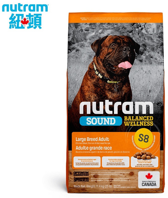 Nutram 紐頓 無穀犬糧, 1個, S8 大型成犬雞肉11.4kg, 11.4kg, 雞肉, 大型成犬