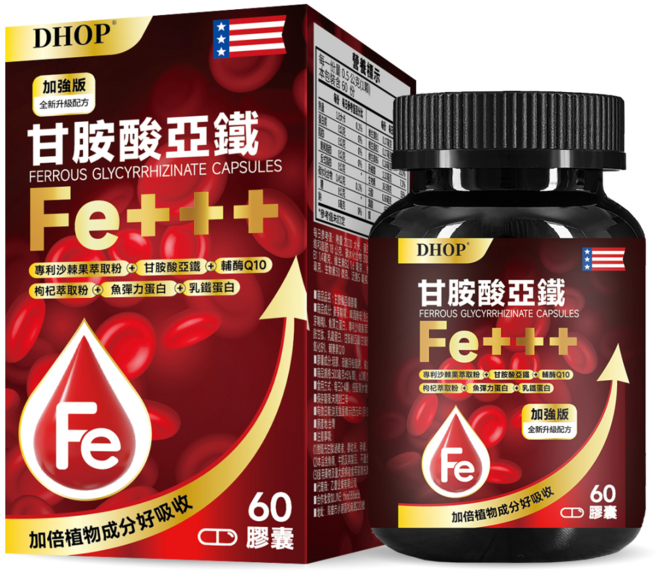 Dhop【甘氨酸亞鐵 女性B群】綜合維他命(酵母b群 輔酶Q10 穀胱甘肽 乳鐵蛋白 彈力蛋白), 4盒, 四瓶裝, 4份