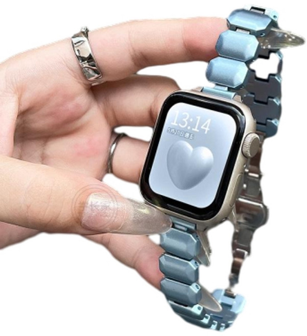 金屬錶帶鏈 適用 Apple Watch S6 S7 S8 S9, 小方糖 - 藍色, 1個