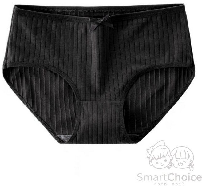 SmartChoice 蝴蝶結棉質內褲 女生中低腰內褲 石墨烯內襠 親膚透氣多色可選, 黑色,XL(58-65KG)