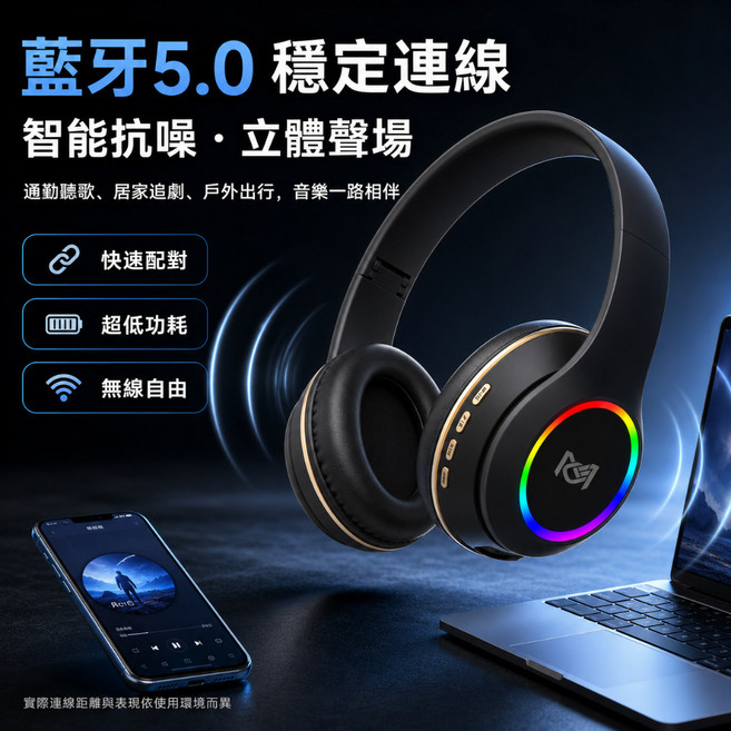 【現貨】耳罩式藍牙耳機 運動防水 IPX5 真無線藍牙5.0 智能抗噪 立體聲 折疊收納 適用於日常通勤與運動, IPX5防水藍牙耳罩耳機-黑