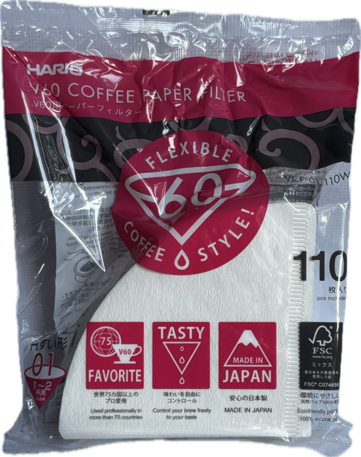 HARIO 好璃奧 V60 濾紙 01 白色 (VCF-01-110W), 110個裝, 10個
