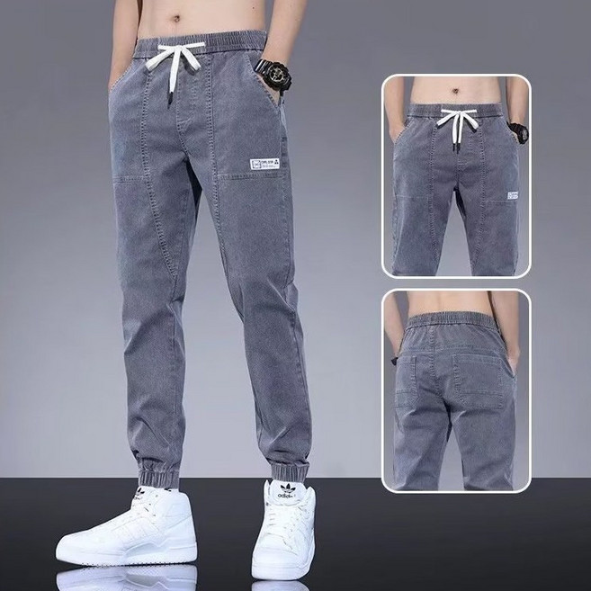 牛仔褲男【M-5XL】寬鬆束腳哈倫褲 韓版潮流百搭休閒長褲