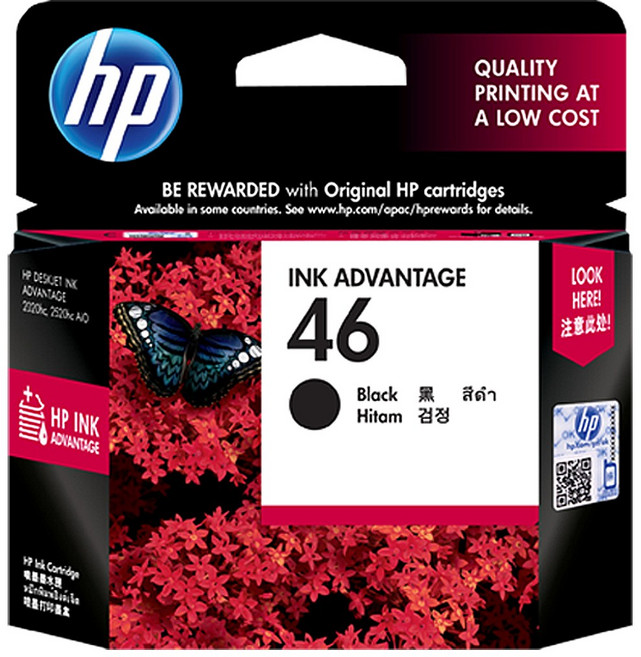 HP 惠普46 原廠黑色墨水匣 CZ637AA (適用於DeskJet系列印表機), 黑, 1個