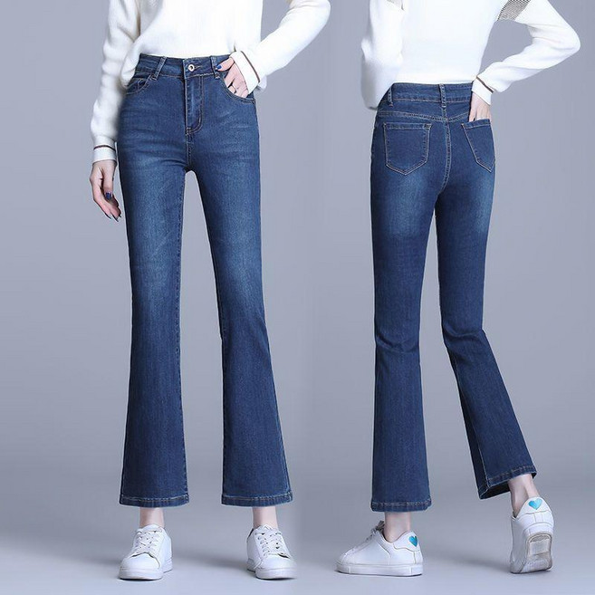 新品 春夏新款微喇牛仔褲女微喇高腰深襠韓版顯瘦彈力中年媽媽修身長褲 副廠商品