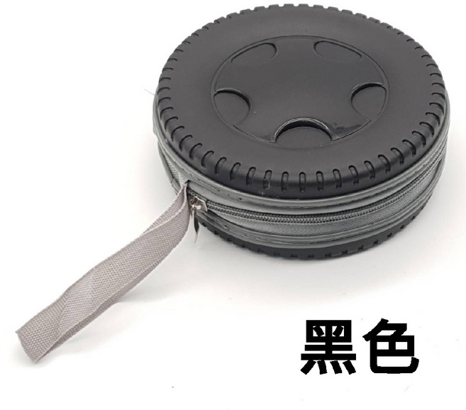 造型收納包 單個 圓形輪胎造型拉鏈款 CD包/CD收納/CD收藏/光碟包, 黑色, 1個