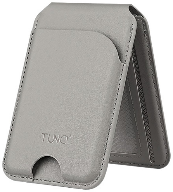 TUNO MagSafe 卡套 手機支架 磁吸卡夾 皮革卡包 信用卡夾 磁吸錢包, 灰色-磁吸支架式錢包, 1個