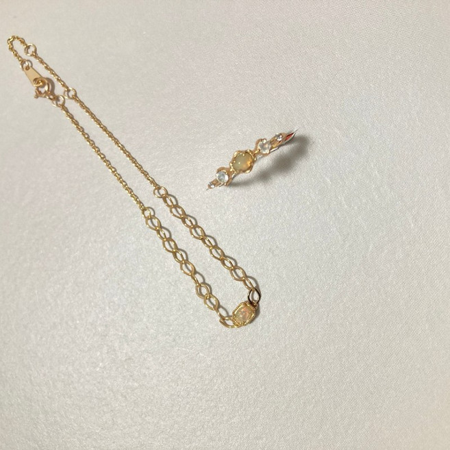 CEDONY 日光輕吻天然蛋白石手鍊戒指組 澳洲進口S925銀14K金 日式輕奢風格 戒指美碼7日碼12