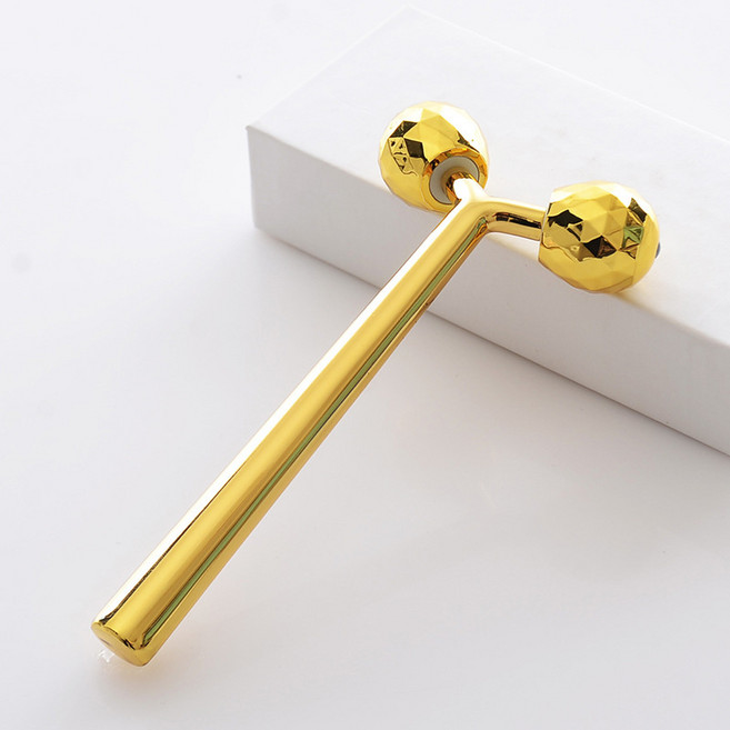DIU 3D滾輪黃金棒滾輪震動黃金棒3d滾輪瘦臉儀美容棒, 1個, 金色3D滾輪長柱形瘦臉儀:如圖