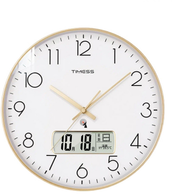 TIMESS 自動對時靜音電波鐘, 金邊白 液晶日曆電波鍾款 自動對時 分秒不差22