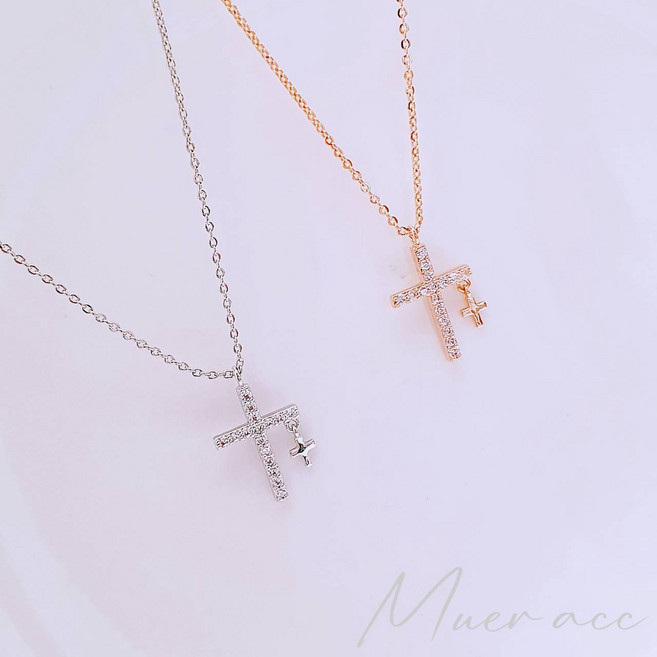 Muer 沐耳 項鍊 鎖骨鍊 十字架 基督教 禮物 男女 生日 韓國飾品 銀 玫瑰金