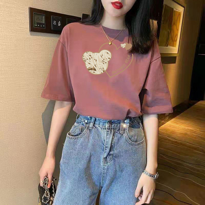 熊頭愛心短袖T恤女