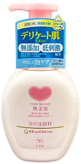 日本COW牛乳石鹼-無添加溫和潔淨潤澤泡沫慕斯洗面乳160ml/按壓粉瓶, 1個, 160ml