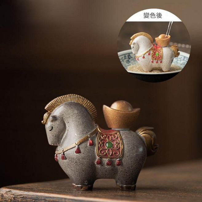 變色招財茶寵擺件, 馬上有錢 - 感溫變色款