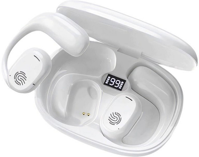 骨傳導耳機 藍牙5.3HIFI無損音質 掛耳式運動耳機 無線 通勤聽歌 久戴不壓耳 通話降噪清晰 HIFI音質, 白色, 無線藍牙耳機