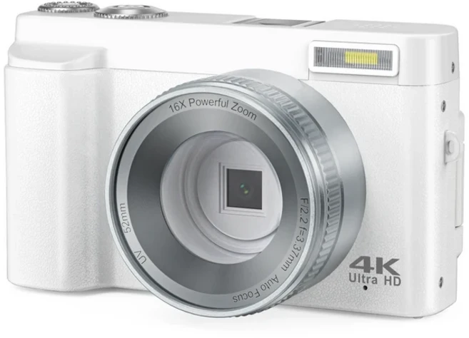 4K Ultra HD 數位照相機 16X 光學變焦, 4K+UV01 濾鏡(無鏡頭)白色