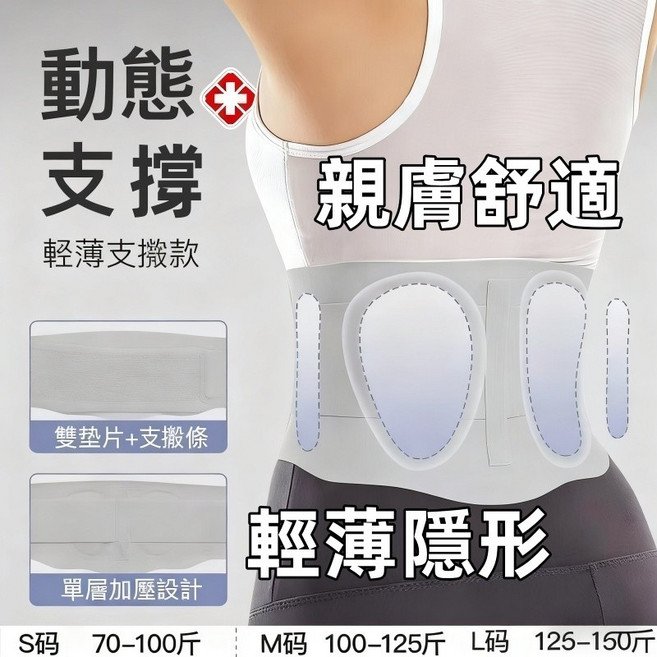 日本制輕薄護腰帶 超薄護腰帶 隱形束腰帶 收腰塑身腰, 1個, 灰色2墊片+2支撐條,S碼建議體重40-55KG