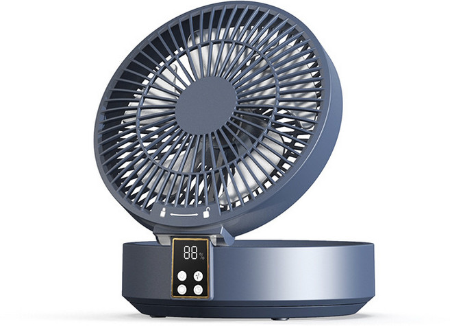 USB充電數顯摺疊遙控臺式掛壁自動旋轉家用電扇, 無規格, JS101藍色5000毫安培
