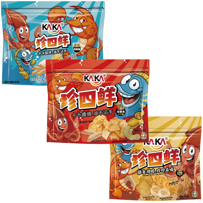 KAKA 珍四鮮 醬燒蝦餅 冠軍魚口味 88g, 1個, 綜合四入組(原味+十三香各2)