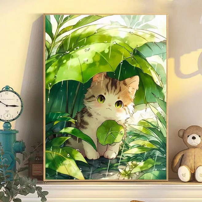 鬱金香數字油畫 DIY 填色手工畫 30*40CM, MM03小貓咪 30*40CM帶內框畫筆顏料, 1個