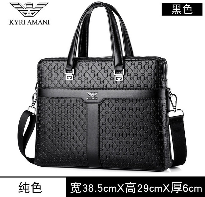 KYRI AMANI 男士真皮商務手提包 頭層牛皮公文包, am-6黑色雙拉單包