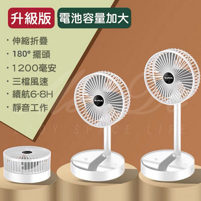 USB充電伸縮折疊風扇 野餐桌面兩用 靜音多檔可調 便攜涼風扇