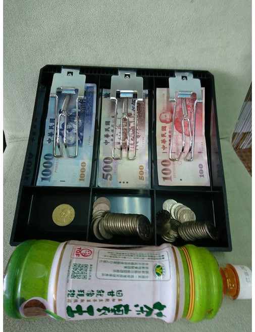 超市收銀盒 收銀箱 收銀盤 現金收納盒 錢幣分類盒, 1個, 4格白色鐵夾子