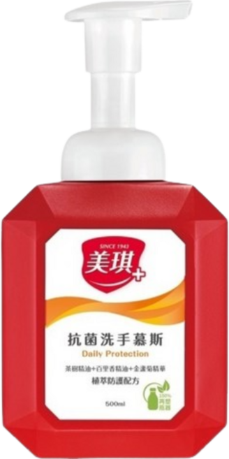 美琪抗菌洗手慕斯500ml 植萃防護配方 泡泡洗手乳 另有補充瓶, 500ml, 1個