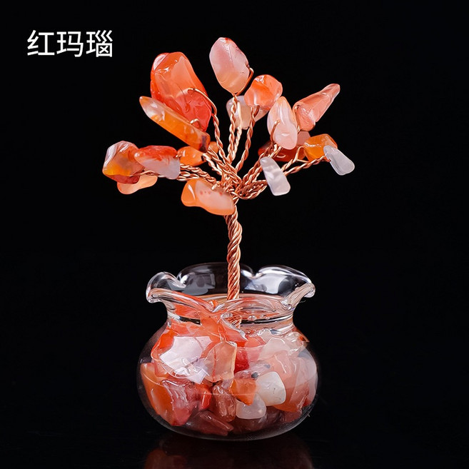 招財水晶樹 聚寶盆 迷你水晶樹 開運擺件, 06.红瑪瑙【鱼缸2.5cm】能量之石