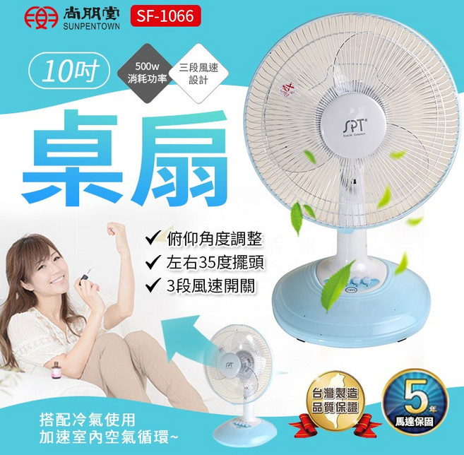 尚朋堂 10吋桌扇 SF-1066 三段風速 左右擺頭 仰角調整 台灣製造 5年保固