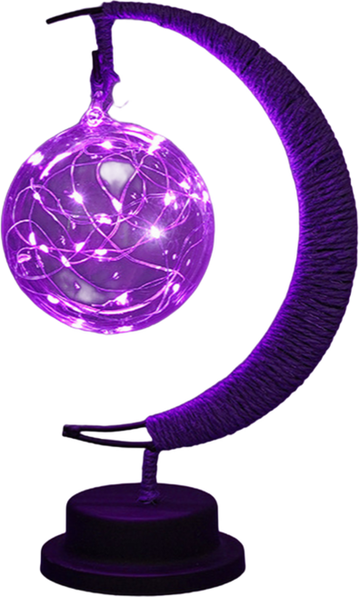 LED星星月亮小夜燈 USB麻繩鐵藝裝飾燈, 紫色 - 圓球USB款