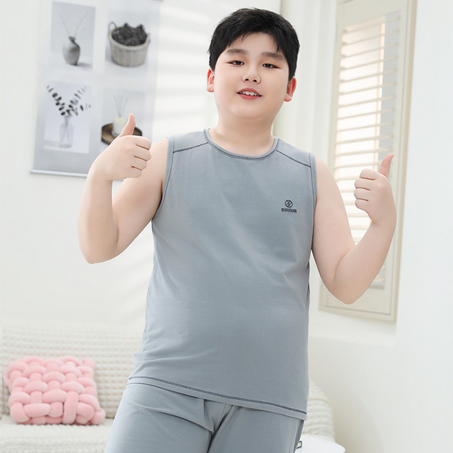 DFMEI 男大童兒童背心男童純棉坎肩背心中大童無袖胖童加肥加大汗衫寬鬆