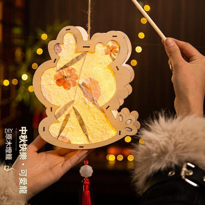 星星原木色 花草紙燈 DIY材料包 中秋古風宮燈漢服手提燈, 幸福龍