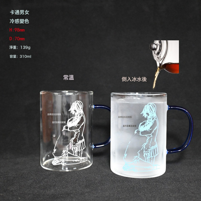 感溫熱變色陶瓷杯白色變深色淺色變深色花卉茶杯咖啡杯ins風加工, 1個, 有把手卡通男女冷感變色杯310ml:301-400ml