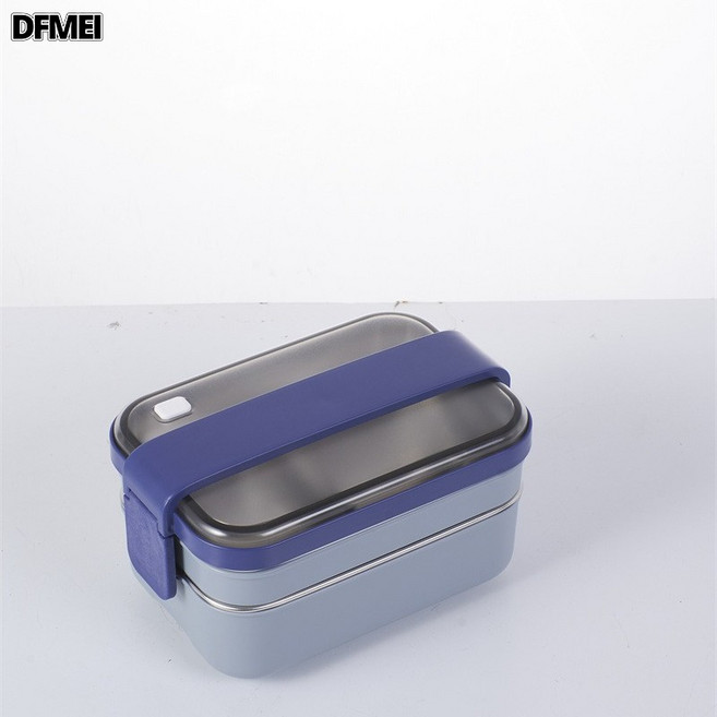 DFMEI 不鏽鋼便攜便當盒兩格雙層保溫飯盒學生帶飯211減脂減肥餐盒, 1個, 1.2L 藍色