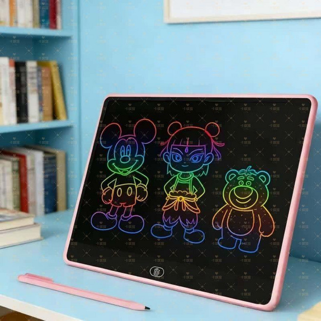 good 寫字畫板桌液晶手寫板畫畫板玩具可擦黑板牆小黑板塗鴉板, 1個, 彩屏24X19cm 卡琪貓牌-淺粉 一鍵, 淺粉