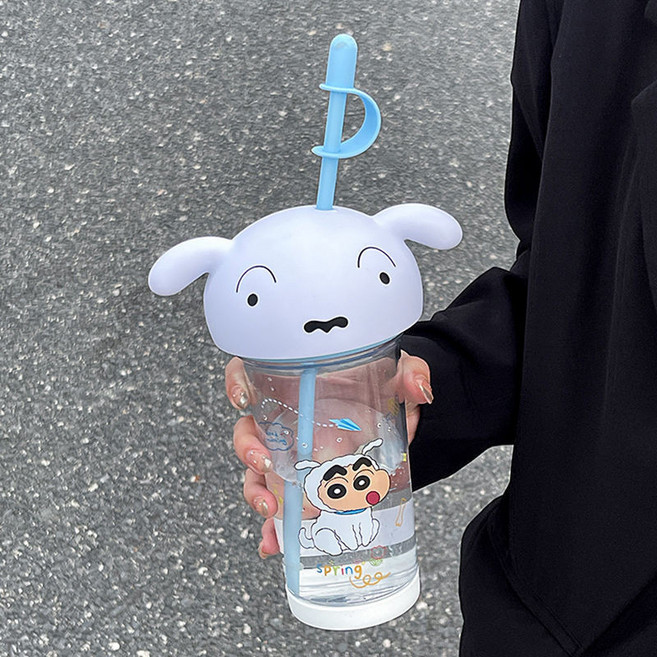 蠟筆小新 水壺 兒童水壺 500ml 附吸管 Tritan 材質, 1個, 白色500ml, 白色