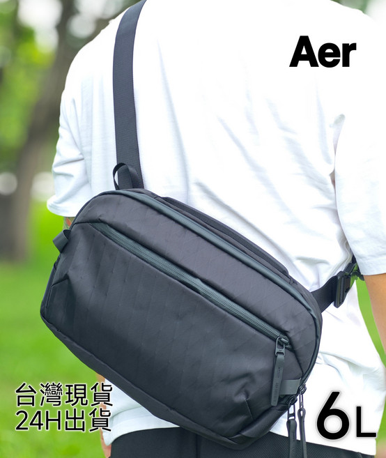 【台灣現貨】美國Aer Day Sling 4 Max(X-Pac科技機能面料 防水 輕量耐磨)通勤 旅行 斜肩包 胸包, 黑色(橘色內襯)