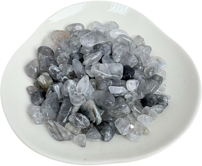 雲水晶碎石 100g 灰水晶 穩定平衡 淨化擺件 聚寶盆 魚缸造景 8-15mm, 雲水晶