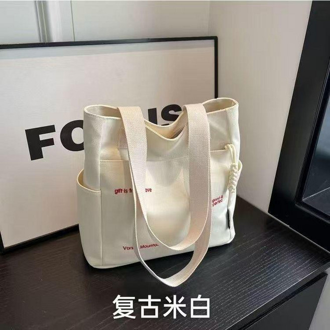 帆布包 單肩帆布包 加厚大容量 學生托特包 通勤手提包